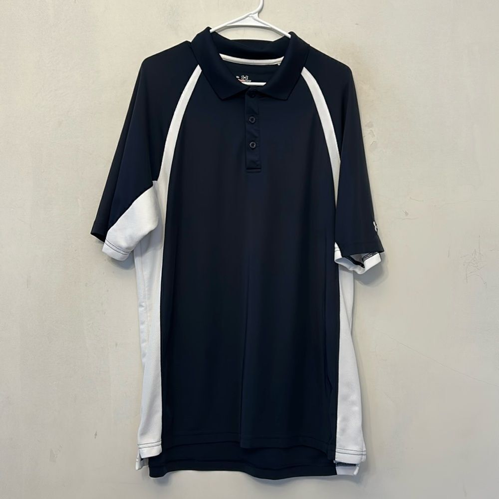 Under Armour navy blue white heat gear polo shirt Size XL EUC